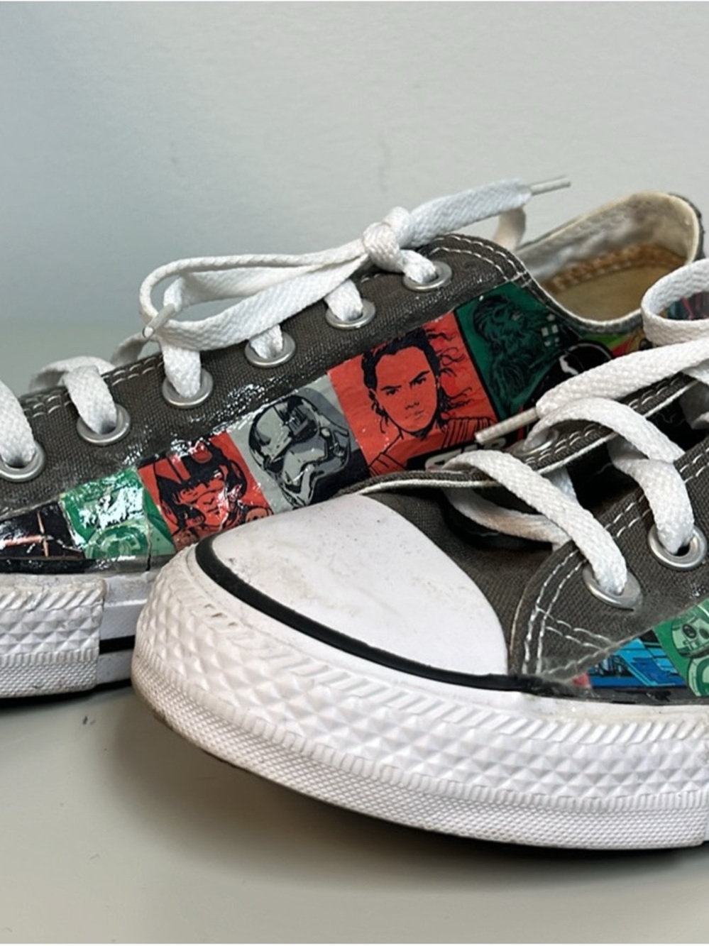 Converse Gray Canvas Low-Top Sneakers with Multicolor Graphic Panels
